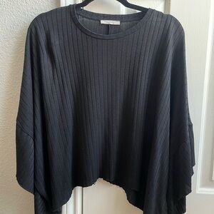 Black Ribbed Poncho Top